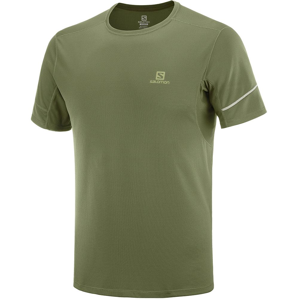 Salomon Singapore Mens T-shirts - AGILE SS M Olive | 07831-ERZX